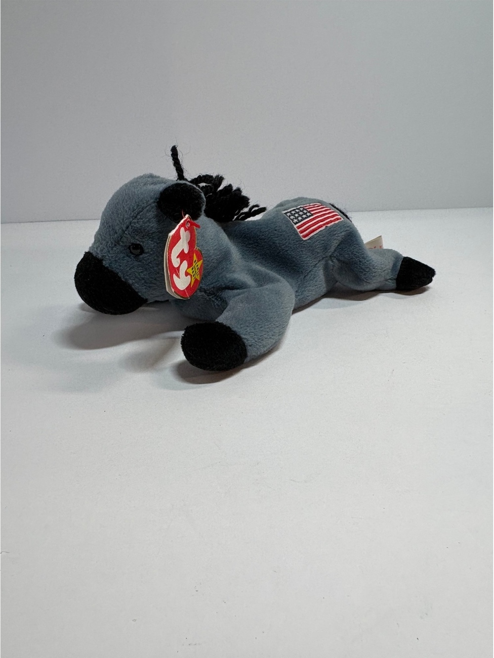 Ty Beanie Baby Lefty Donkey 1996 Style 4085 American Flag Political Plush Tag